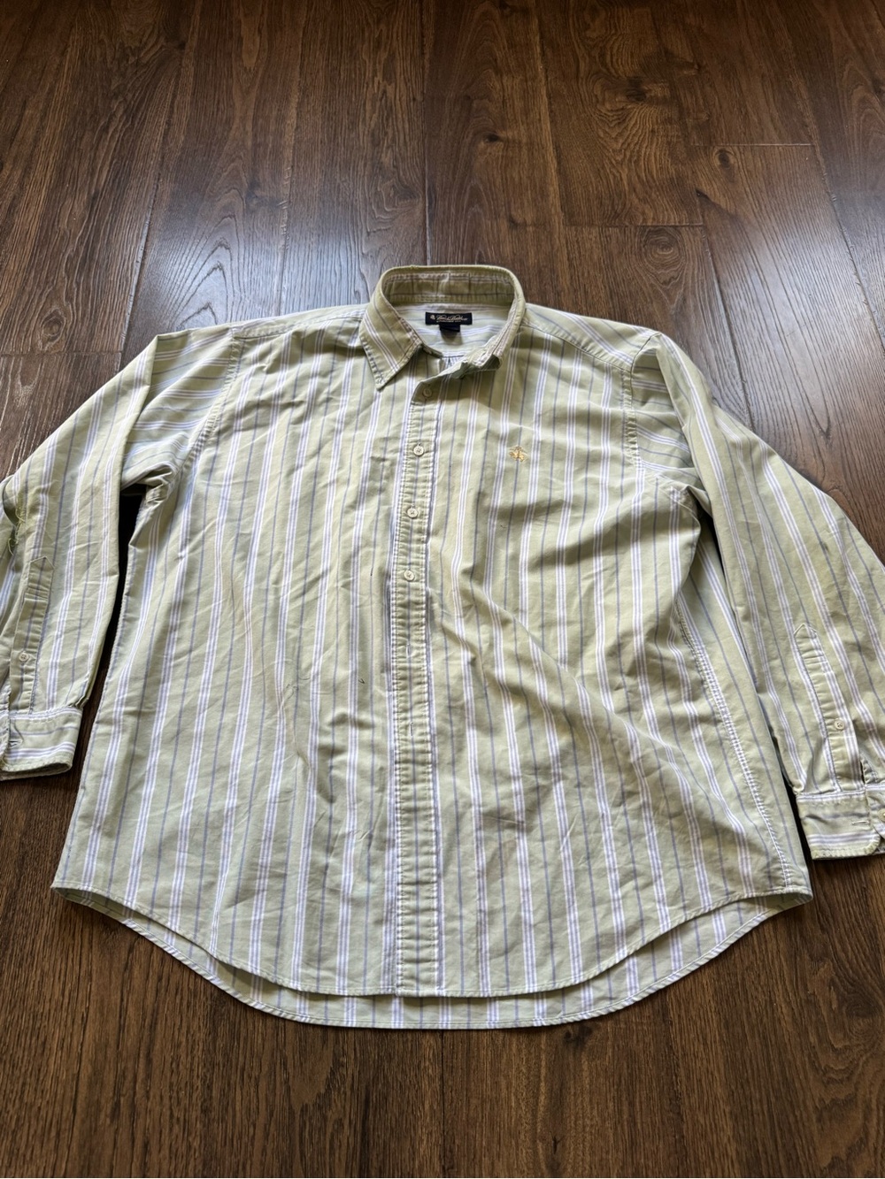 Brooks Brothers Green and White Striped Dress Shirt